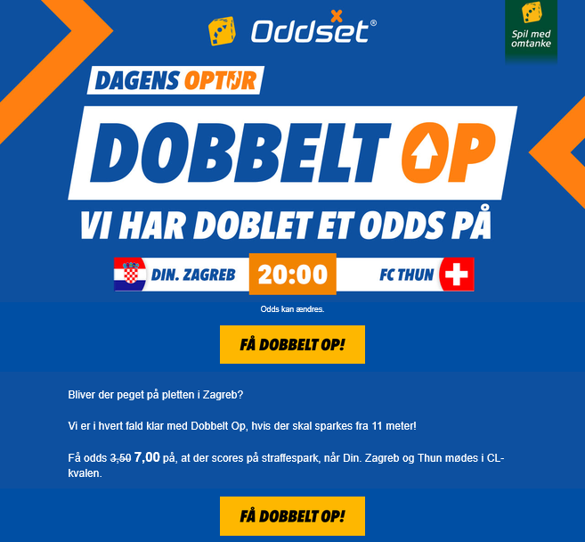 Danske spil har fordoblet oddset på at der scores på straffespark